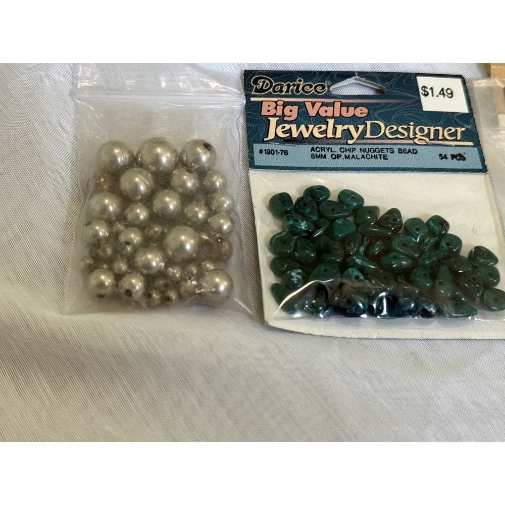 New + VTG Lot of 5 Items Jewelry Making Glass Beads Metal Acrylic